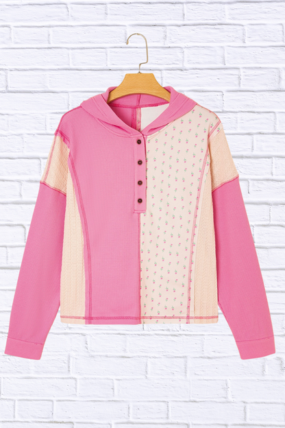 Color Block Button Detail Hoodie
