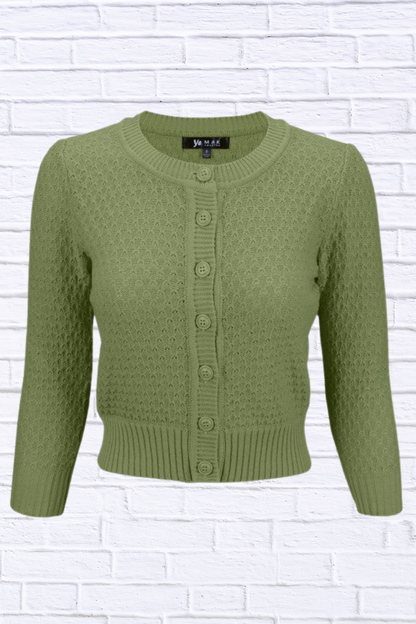 3/4 Sleeve Cute Pattern Cropped Cardigan Sweater