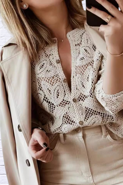 Lace Button-Up Long Sleeve Shirt