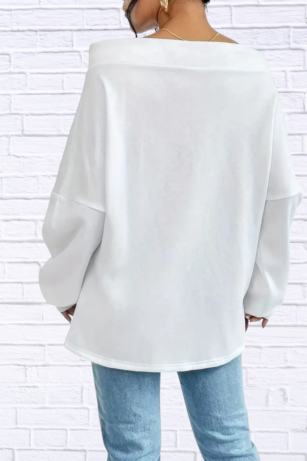 Off-Shoulder Drawstring Sweatshirt