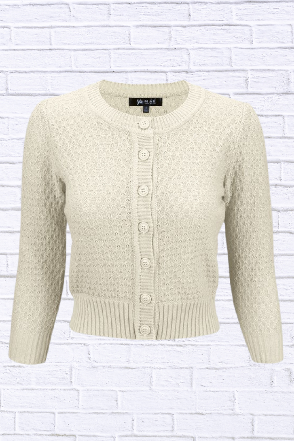 3/4 Sleeve Cute Pattern Cropped Cardigan Sweater