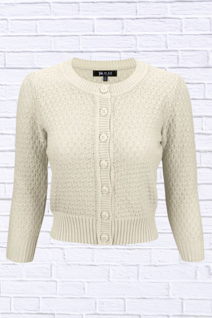 3/4 Sleeve Cute Pattern Cropped Cardigan Sweater