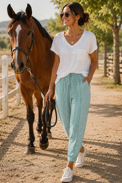 Full Size Striped Casual Pants Plus Size