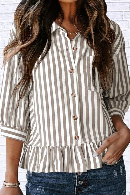 Striped Ruffle Hem Button-Down Shirt | Chic Women’s Top