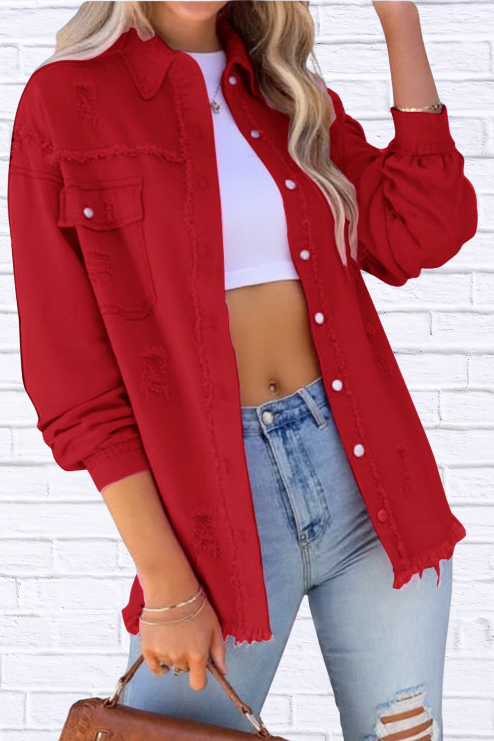 Distressed Denim Jacket with Frayed Edges