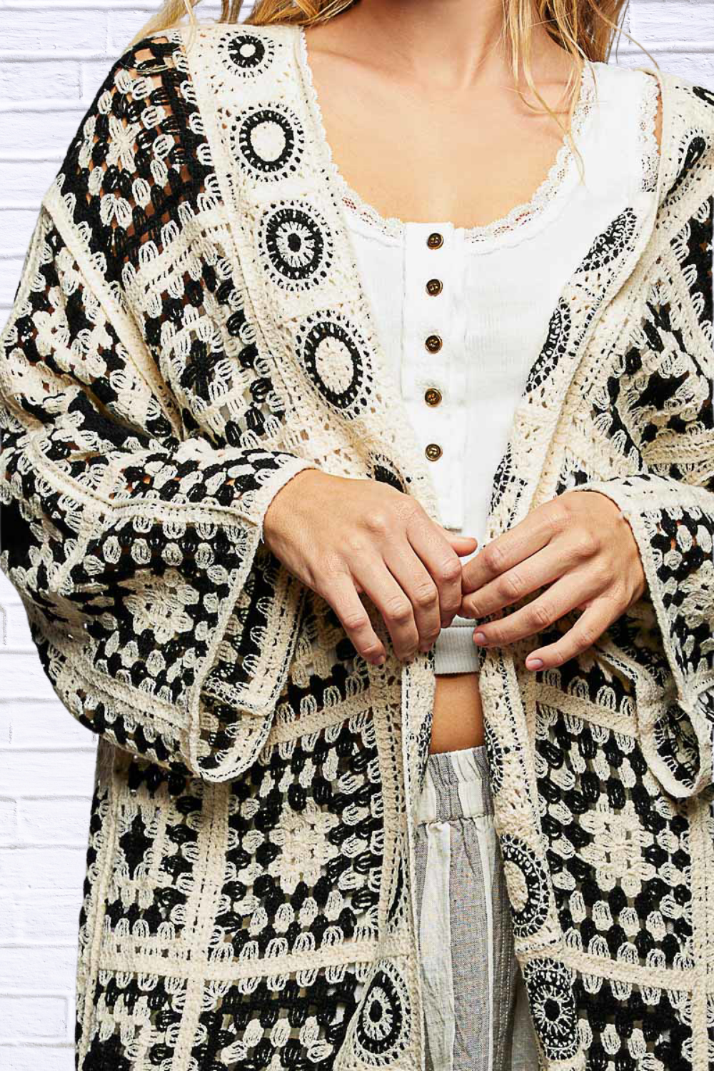 Open Front Crochet Cardigan with Granny Square Pattern