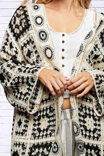 Open Front Crochet Cardigan with Granny Square Pattern