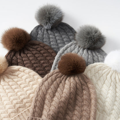 Alpine Thread Cable Pom Beanie