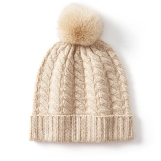 Alpine Thread Cable Pom Beanie