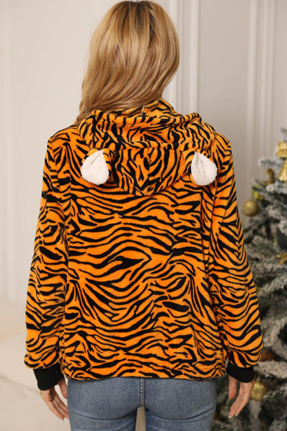 Blue Zone Planet | Animal Print Zip-Up Hooded Flannel Jacket