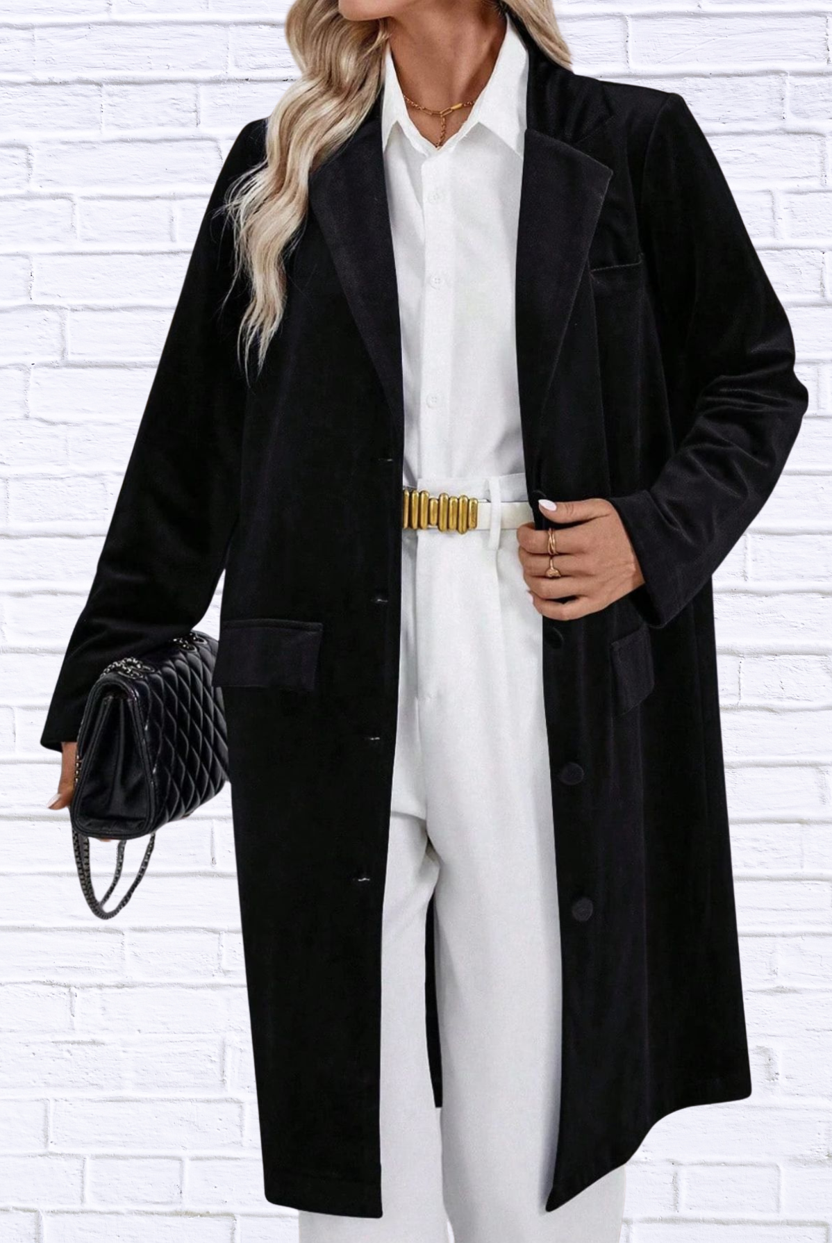 Lapel Collar Long Sleeve Longline Coat