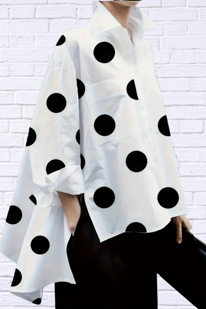 Classic Black &amp; White Polka Dot High-Low Shirt