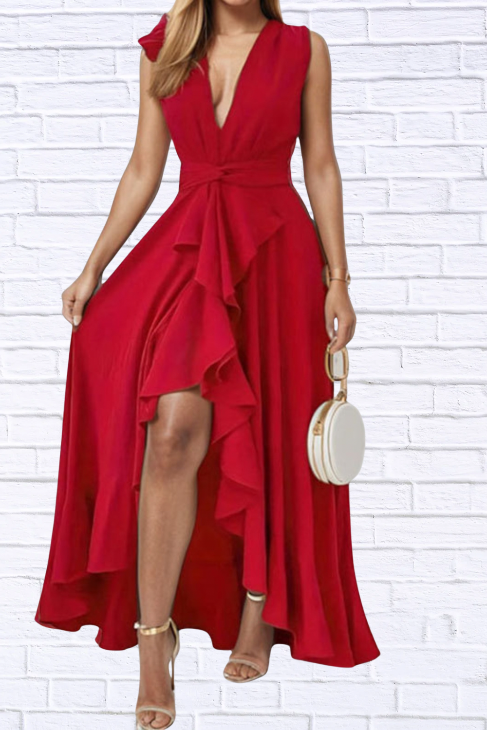Plus Size Ruffled High-Low Maxi Dress for Women | Elegant Flowy Evening & Special Occasion Dress