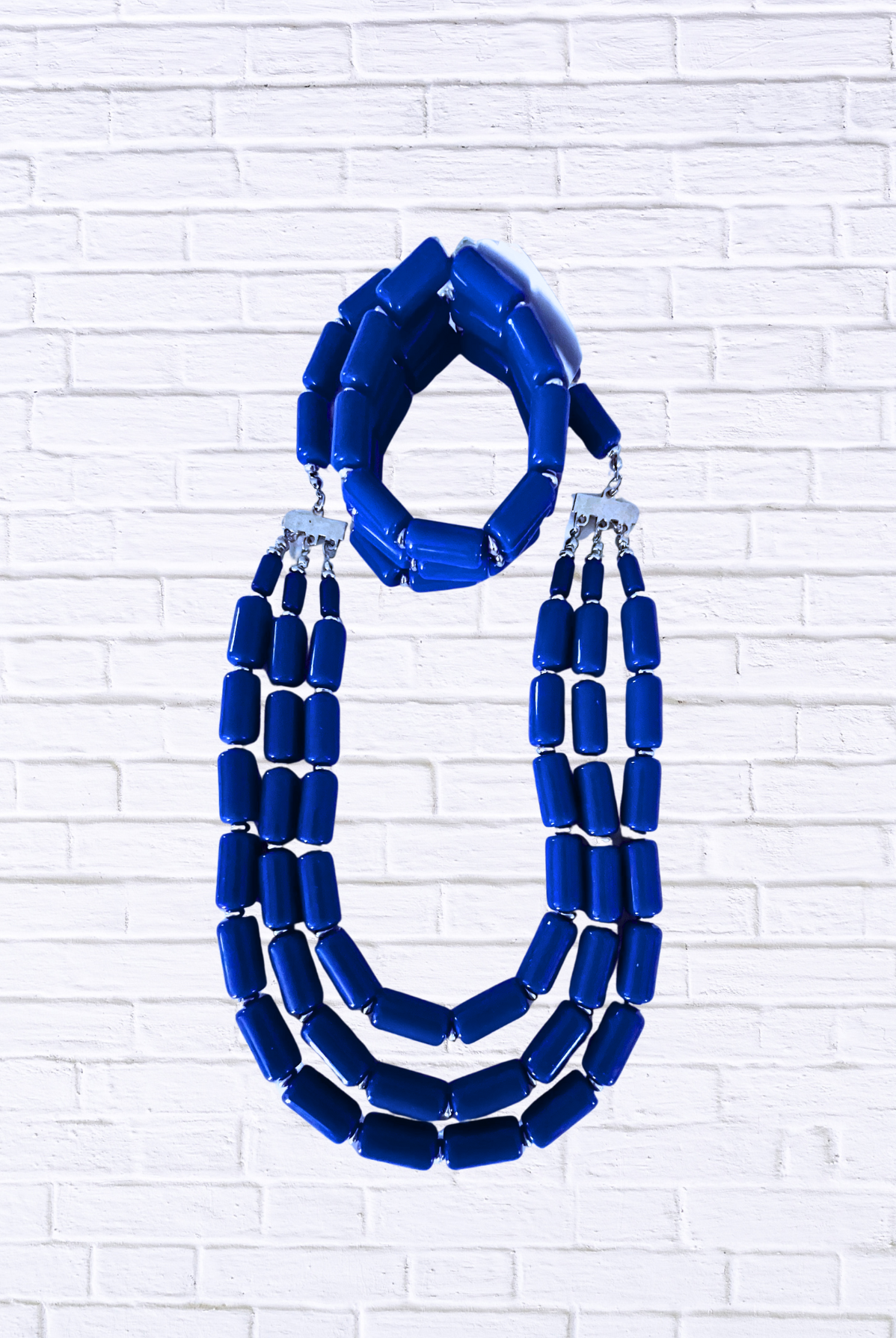 Bold Beaded Necklace & Bracelet Set – Triple Strand Statement Jewelry