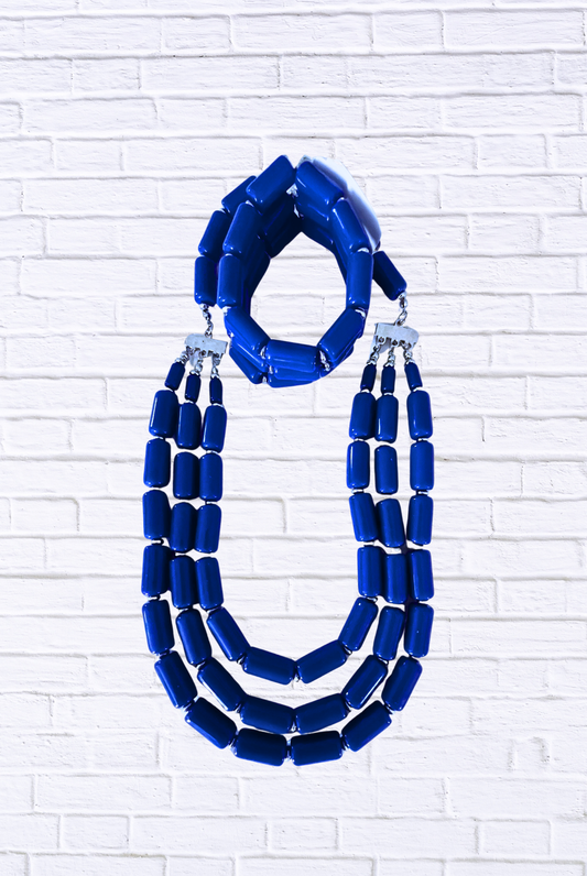 Bold Beaded Necklace & Bracelet Set – Triple Strand Statement Jewelry