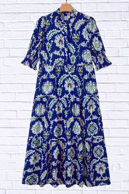 Wild Floral Print Frilled Collar Half Sleeve Dress for Women