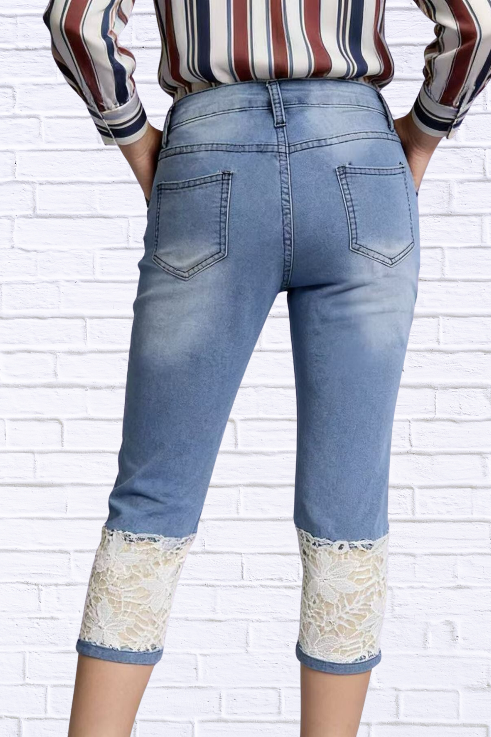 Full Size Lace Trimmed Capri Jeans Plus Size