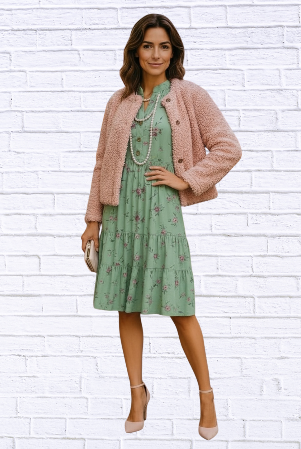 BabyDoll Dress - Pale Green and Pink Floral