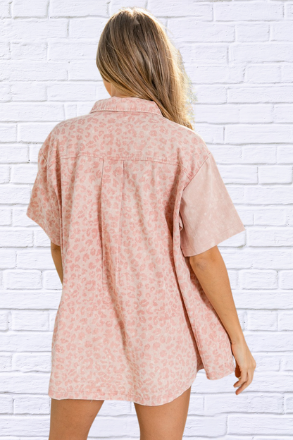 Unleash Your Wild Side – Dusty Pink Mineral Washed Leopard Print Shirt