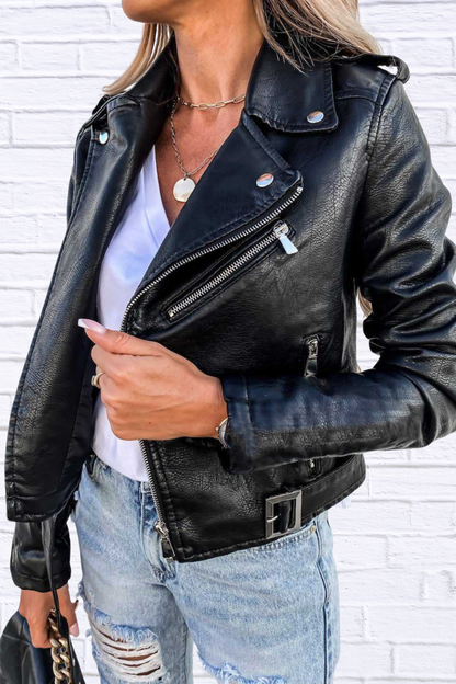 Full Size Zip Up Leather Motorcycle Biker Jacket Plus Size