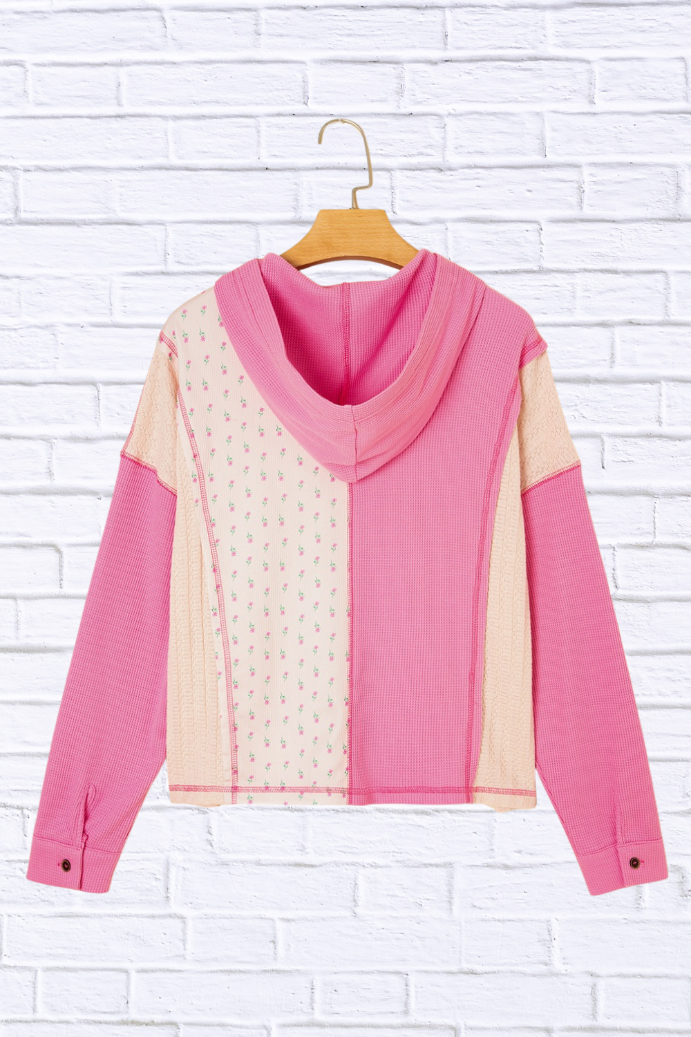 Color Block Button Detail Hoodie