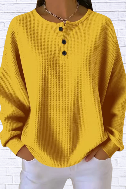 Full Size Waffle Knit Button Detail Top Plus Size