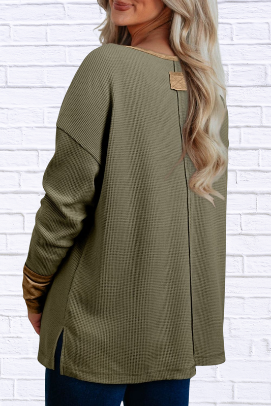 Button Front Contrast Trim Top