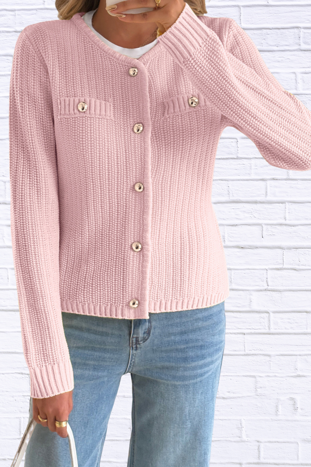 Front Ribbed Long Sleeve Cardigan