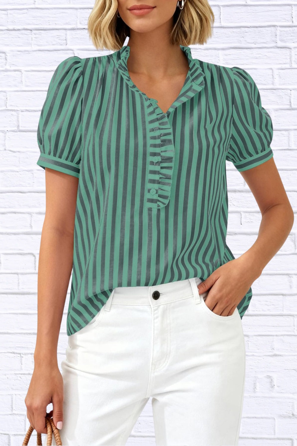 Frill Striped Puff Sleeve Blouse | Chic Women’s Top