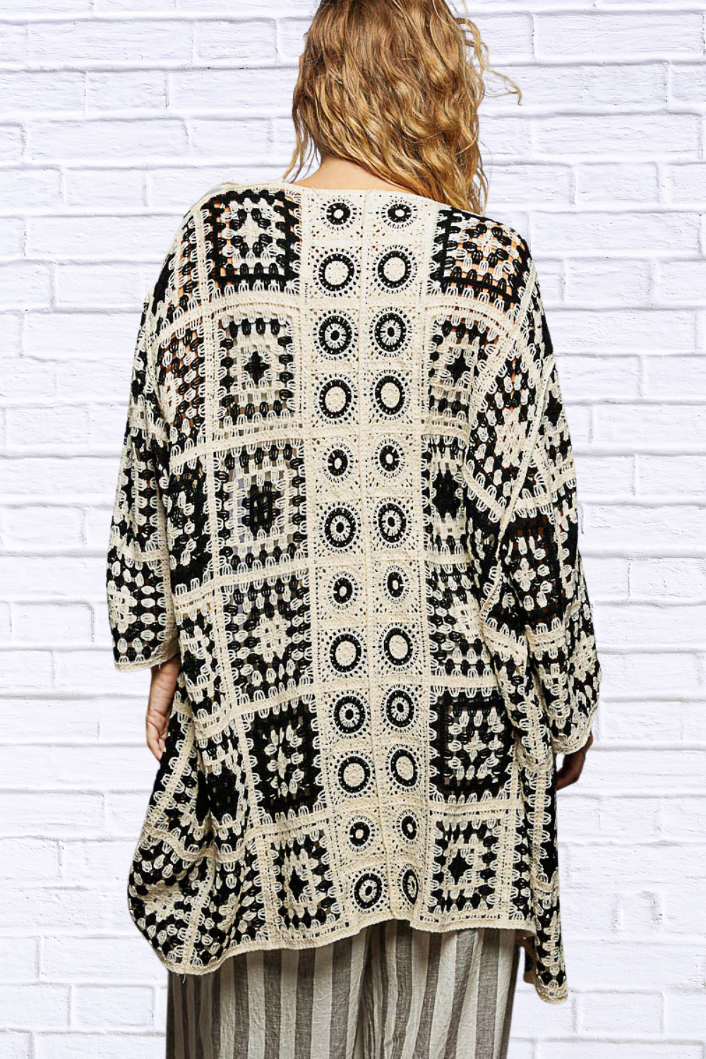 Open Front Crochet Cardigan with Granny Square Pattern