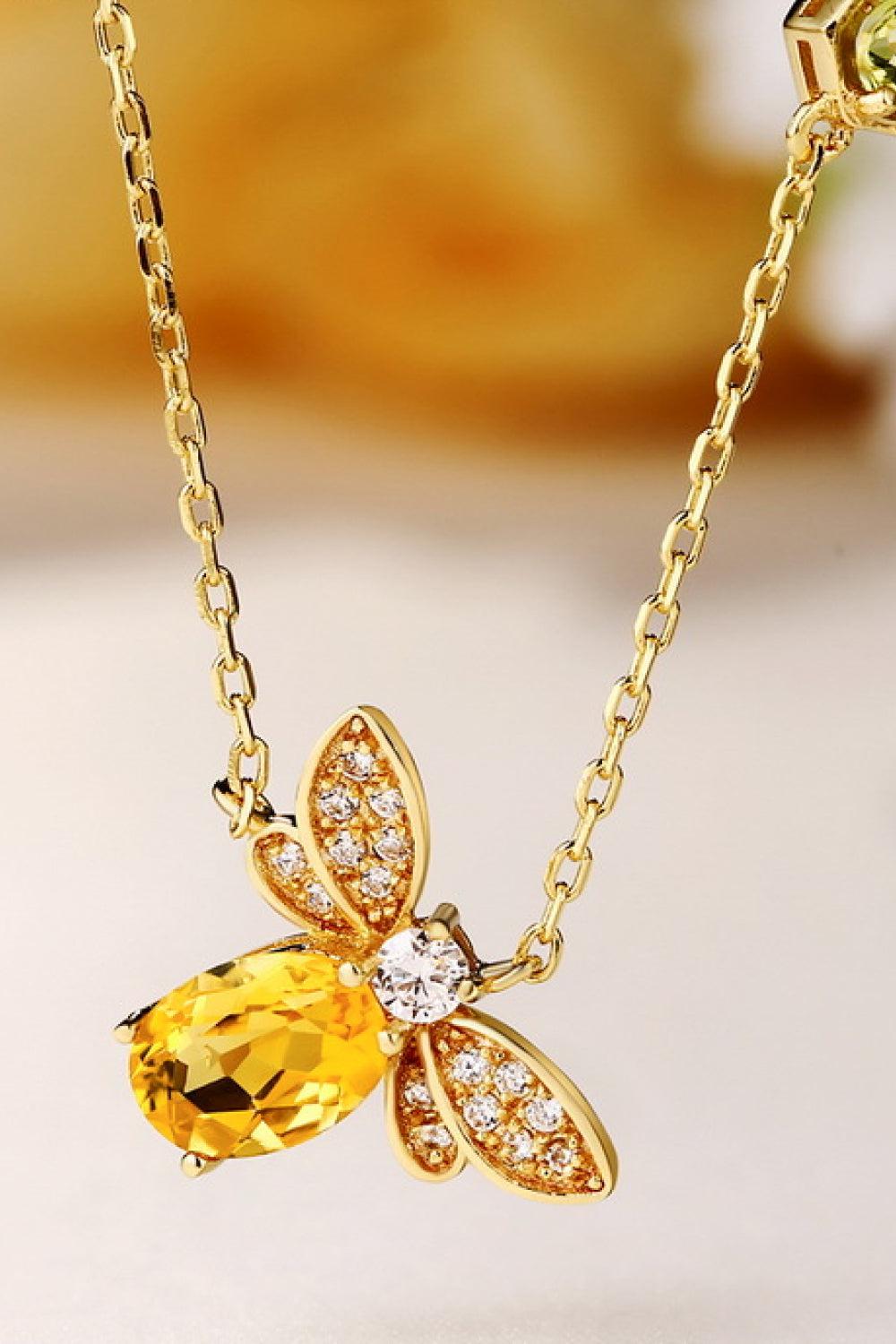 Blue Zone Planet | Bee Citrine and Olivine 14K Gold Plated Necklace