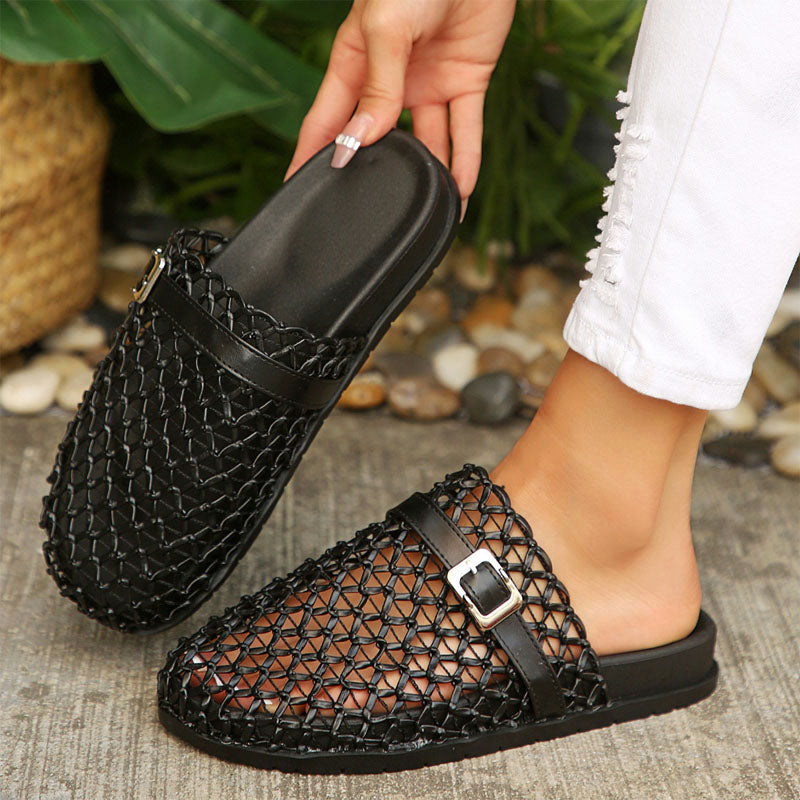 Bianca - Women's Woven Mesh Buckle Mule Sandals