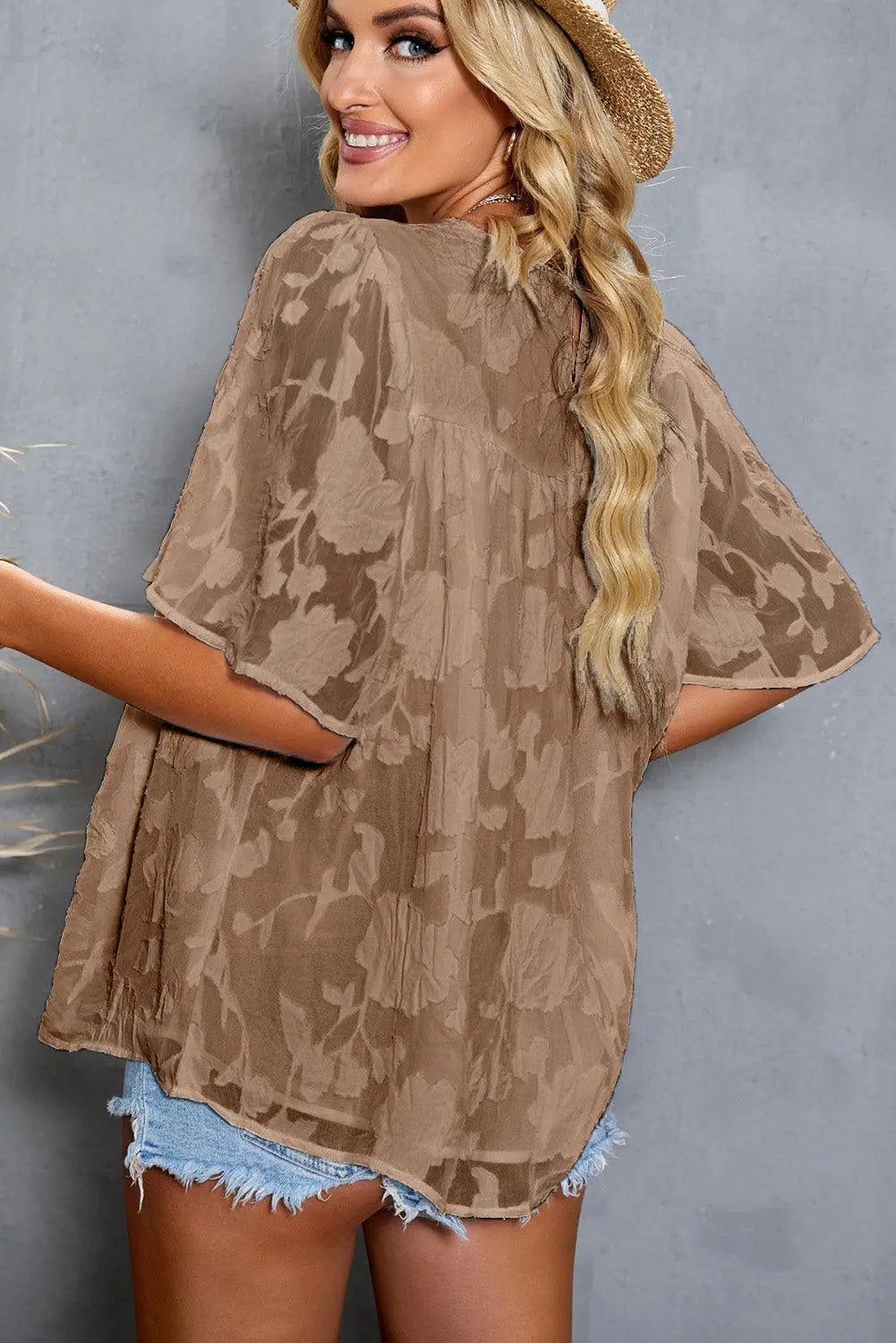 Blue Zone Planet | Applique Half Flutter Sleeve Top