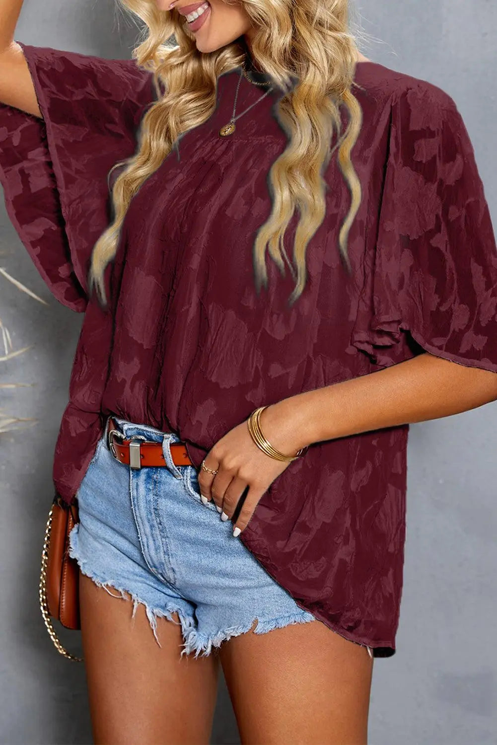 Blue Zone Planet | Applique Half Flutter Sleeve Top