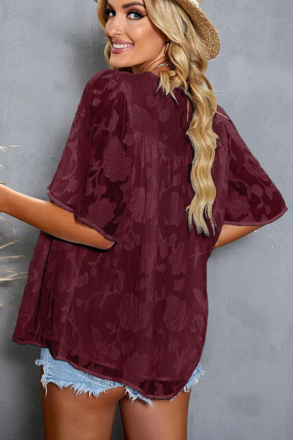 Blue Zone Planet | Applique Half Flutter Sleeve Top