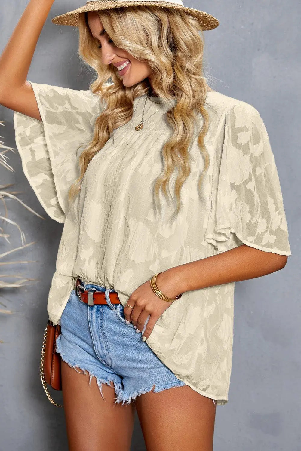 Blue Zone Planet | Applique Half Flutter Sleeve Top