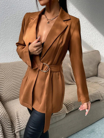 Blue Zone Planet | Belted Slit-Cuff Longline Blazer
