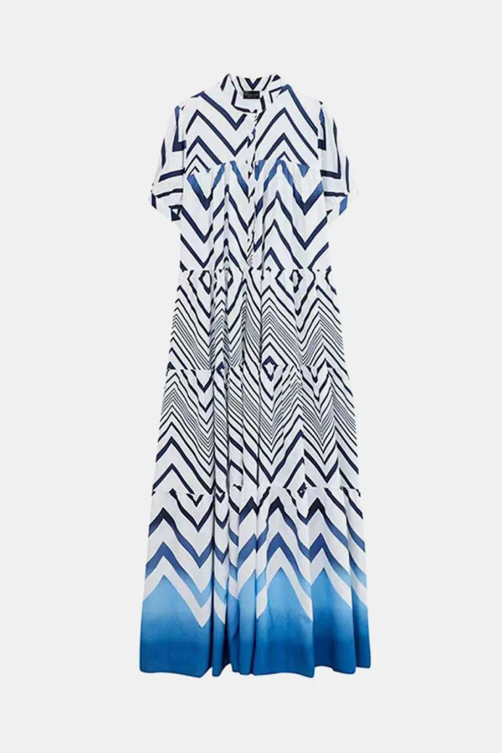 Blue Zone Planet | Chevron Stripe Puff Sleeve Tiered Maxi Dress