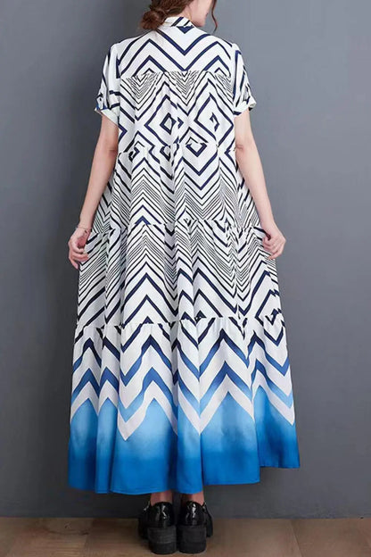 Blue Zone Planet | Chevron Stripe Puff Sleeve Tiered Maxi Dress