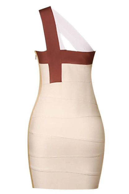 Blue Zone Planet | Contrast One-Shoulder Bandage Bodycon Mini Dress