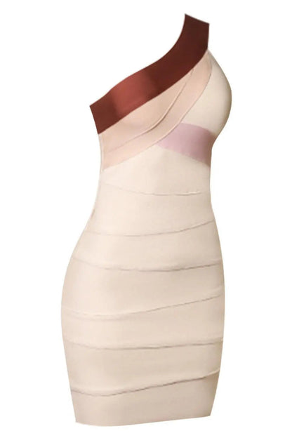 Blue Zone Planet | Contrast One-Shoulder Bandage Bodycon Mini Dress
