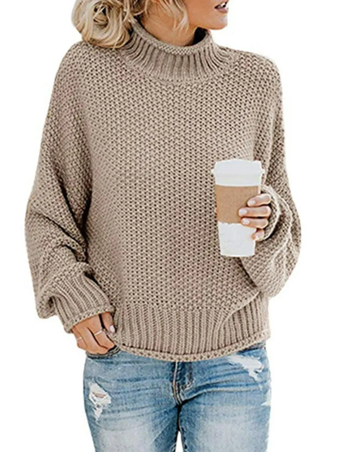Blue Zone Planet | Dropped Shoulder Rolled Hem Sweater