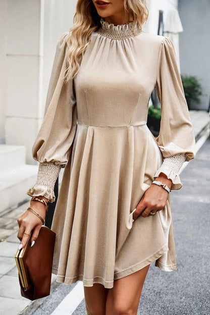 Blue Zone Planet | Mock Neck Lantern Sleeve Mini Dress