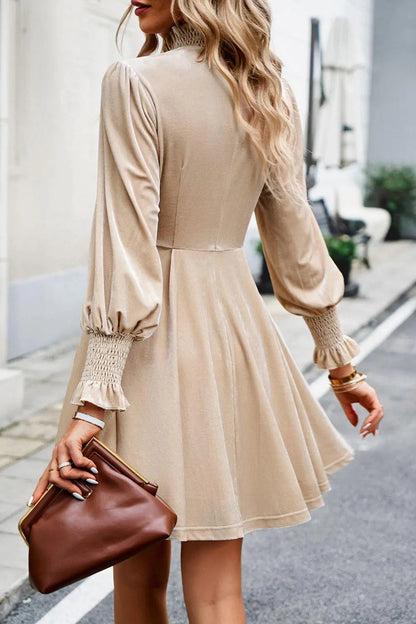 Blue Zone Planet | Mock Neck Lantern Sleeve Mini Dress