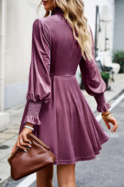Blue Zone Planet | Mock Neck Lantern Sleeve Mini Dress