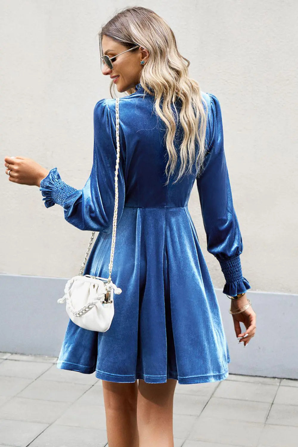 Blue Zone Planet | Mock Neck Lantern Sleeve Mini Dress
