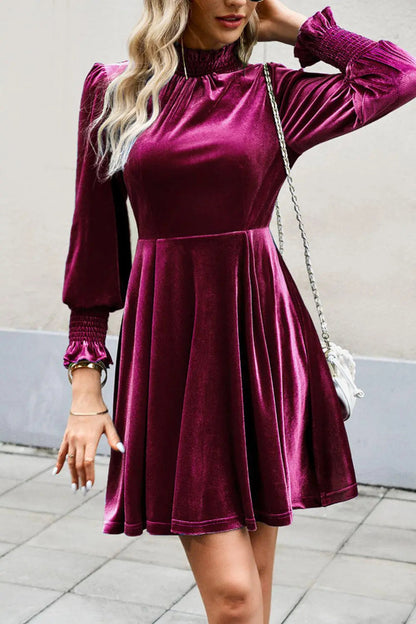 Blue Zone Planet | Mock Neck Lantern Sleeve Mini Dress