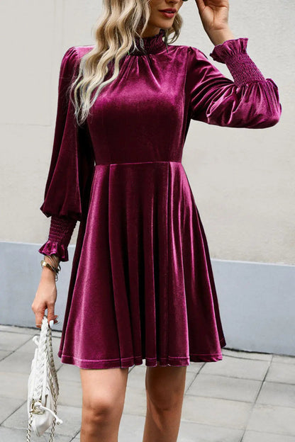Blue Zone Planet | Mock Neck Lantern Sleeve Mini Dress