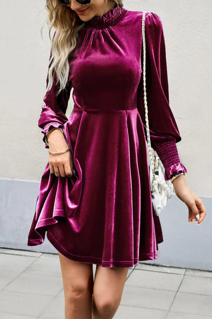 Blue Zone Planet | Mock Neck Lantern Sleeve Mini Dress