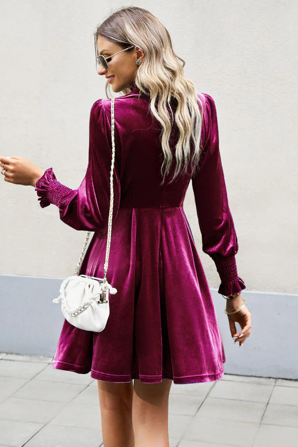 Blue Zone Planet | Mock Neck Lantern Sleeve Mini Dress